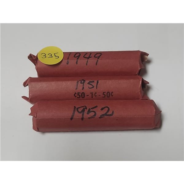 Lot of 3 Rolls Canada Pennies:  1949, 1951 & 1952