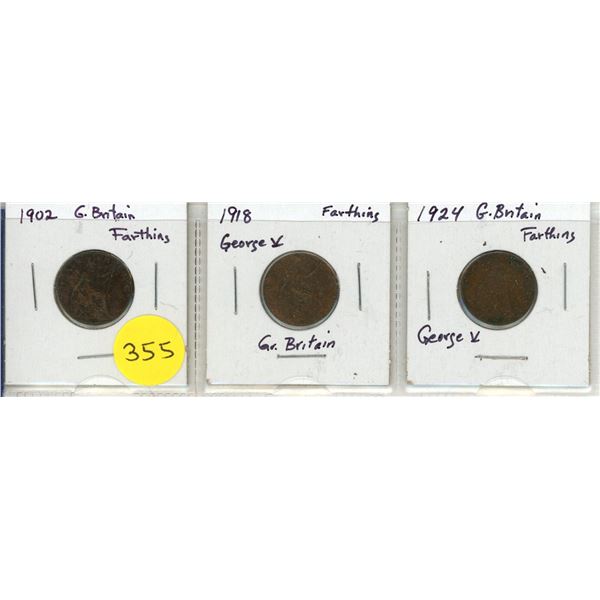 Lot of 3 Great Britain Silver Farthing:  1902, 1918 & 1924