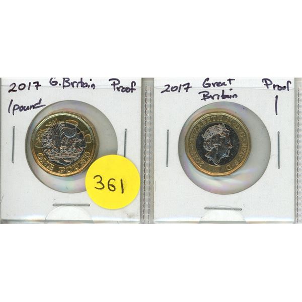 Lot of Two 2017 Great Britain Proof One Pound Coins