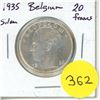 Image 1 : 1935 Belgium Silver 20 Francs