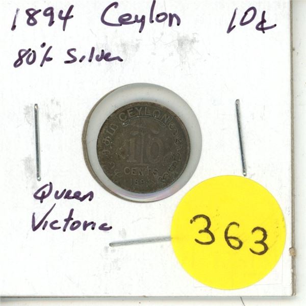 1894 Ceylon Silver 10¢
