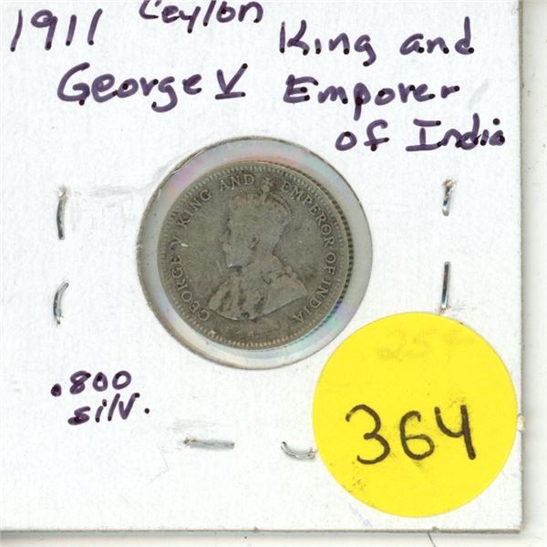 1911 Ceylon Silver 25¢