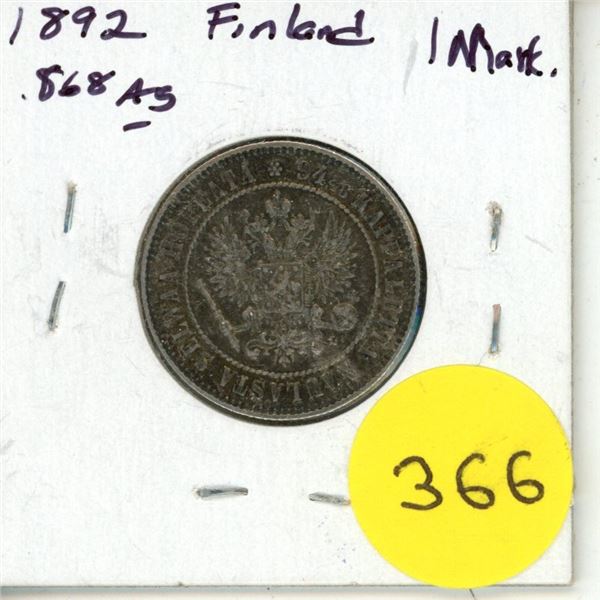 1892 Finland Silver 1 Mark
