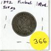 Image 1 : 1892 Finland Silver 1 Mark