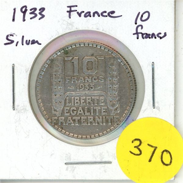 1933 France Silver 10 Francs
