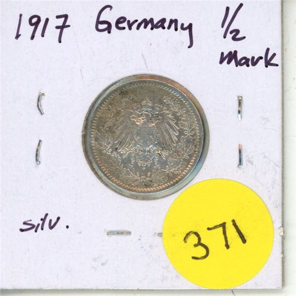 1917 Germany Silver One Half Mark