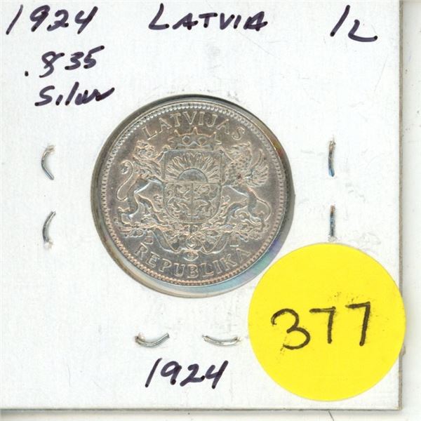 1924 Latvia Silver 1 Lats