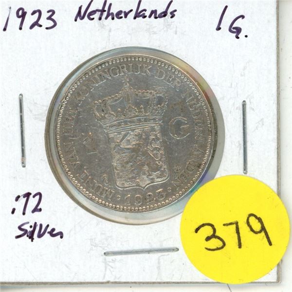 1923 Netherlands Silver 1 Gulden