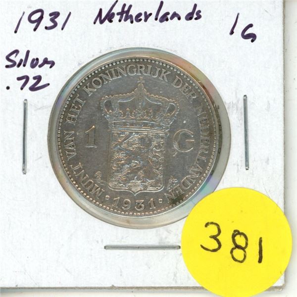 1931 Netherlands Silver 1 Gulden