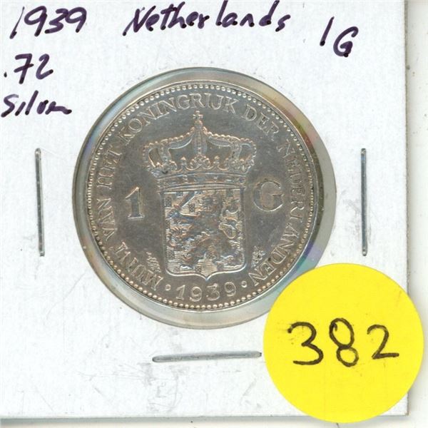1939 Netherlands Silver 1 Gulden