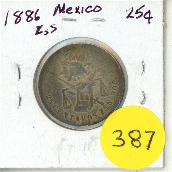 1886 Zs Mexico Silver 25 Centavos