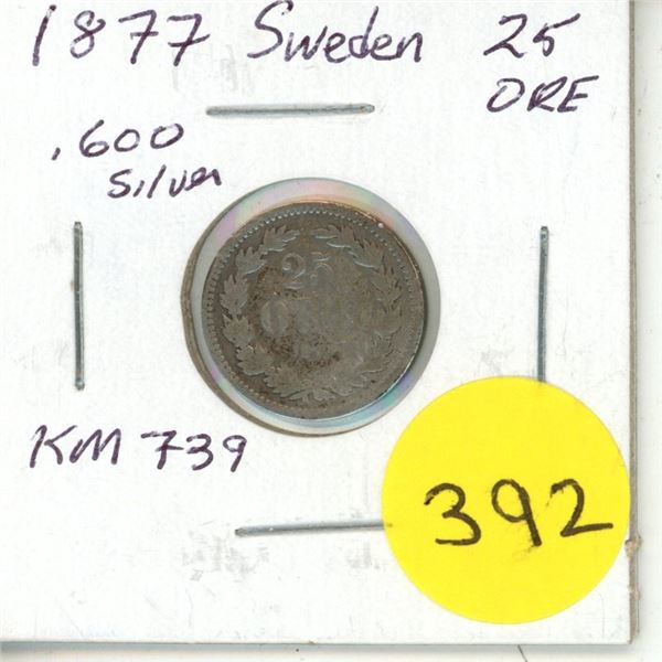 1877 Sweden Silver 25 Ore