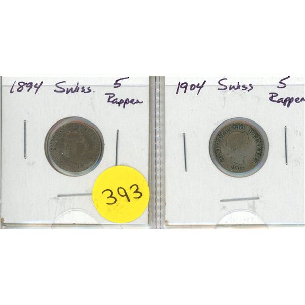 Lot of 2 Switzerland 5 Rappen:  1894 & 1904