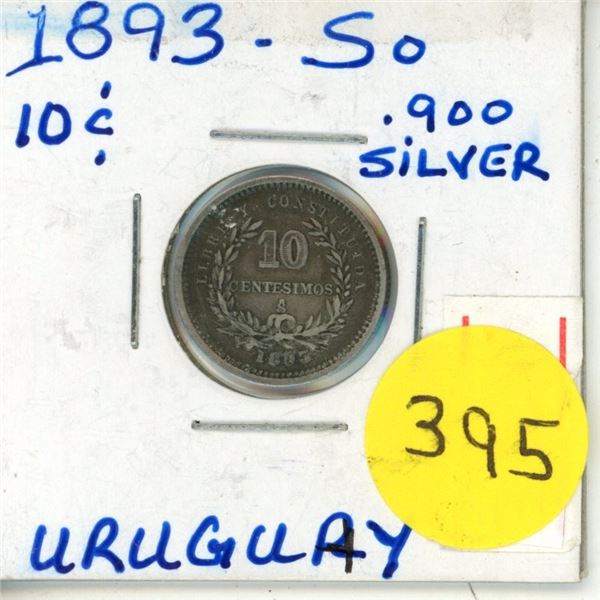 1893 Uruguay Silver 10 Centesimos