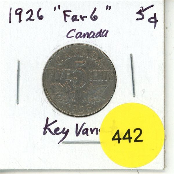 1926 Far 6 Canada KEY DATE 5¢.