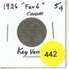 Image 1 : 1926 Far 6 Canada KEY DATE 5¢.