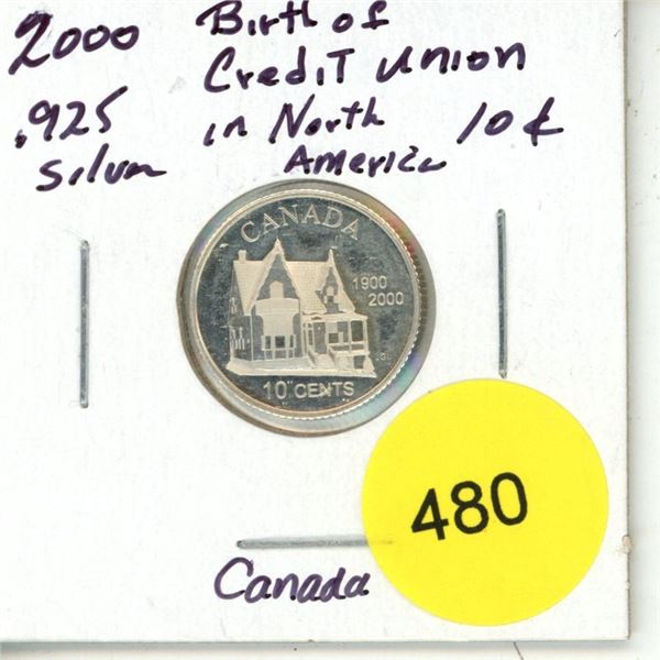 2000 Canada Sterling Silver Proof 10¢:  Birth of Credit Union in N. America