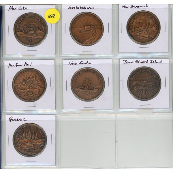 Lot of 7 Bronze Canadian Provinces Medallions