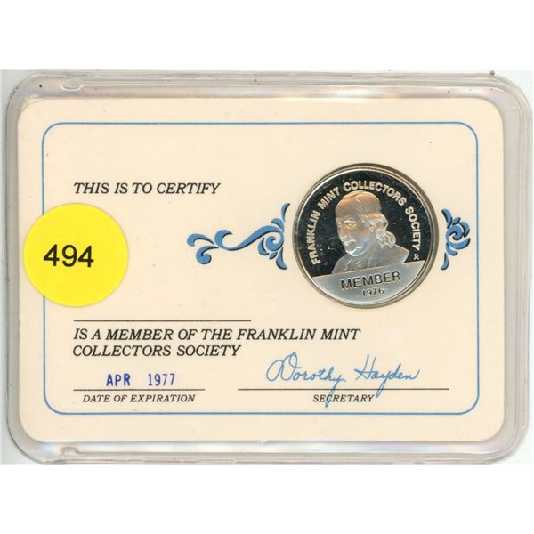 Franklin Mint Collectors Society (1976) Membership Card