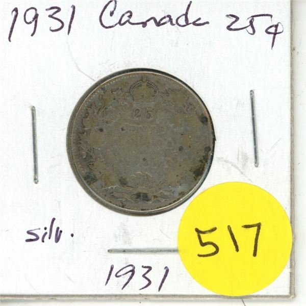 1931 Canada Silver 25¢