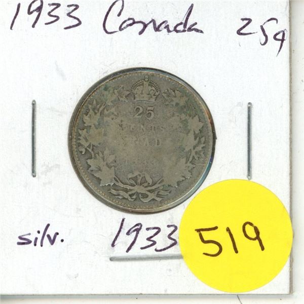 1933 Canada Silver 25¢