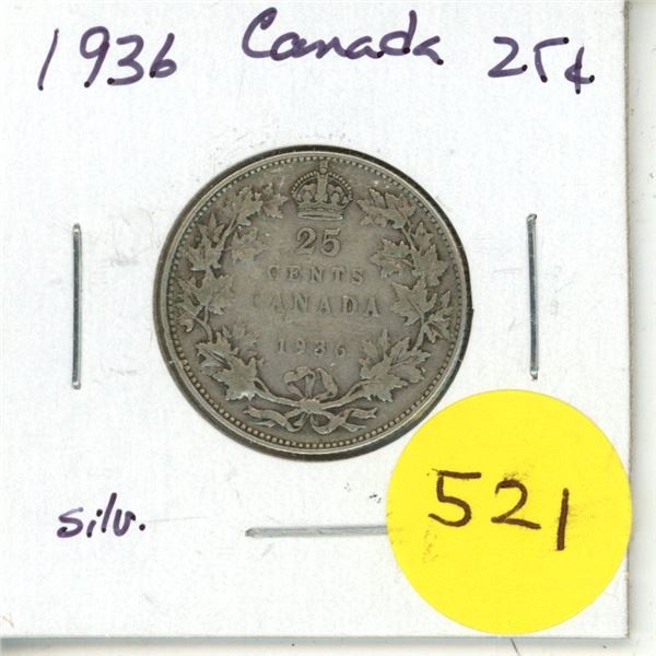 1936 Canada Silver 25¢