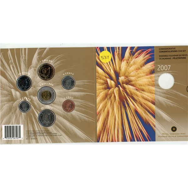 2007 Canada Congratulations UNC Coin Set with Colored Fireworks 25¢