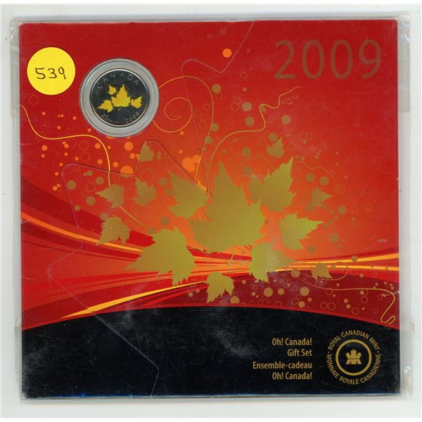 2009 Oh! Canada! UNC Gift Set with Colored Maple Leaves 25¢