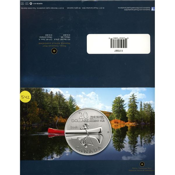 2011 Canada Fine Silver $20 for $20 Coin (Canoe Paddler)