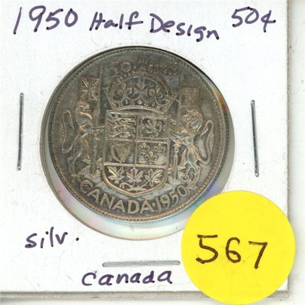 1950 Half Design Canada Silver 50¢
