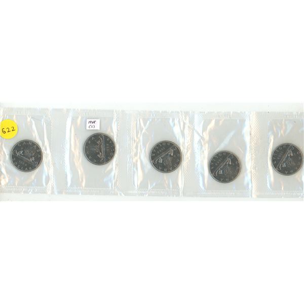 Lot of Five 1968 Canada $1 in pylofilm (1.)