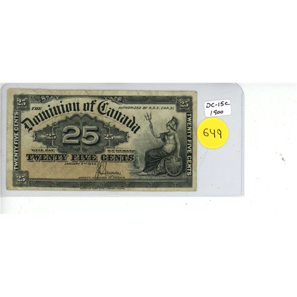 1900 Dominion of Canada 25¢ Shinplaster, Saunders