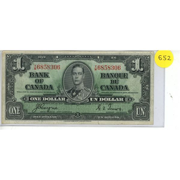 1937 Bank of Canada $1, Coyne/Towers (#Y/M 6858306)