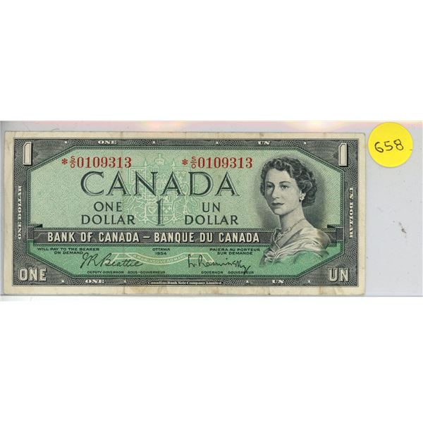 1954 Canada Replacement $1, Beattie/Rasminsky (#*S/O 0109313)