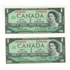 Image 1 : Two Consecutive 1967 Canada $1, Beattie/Rasminsky (#GP 4780089-090)