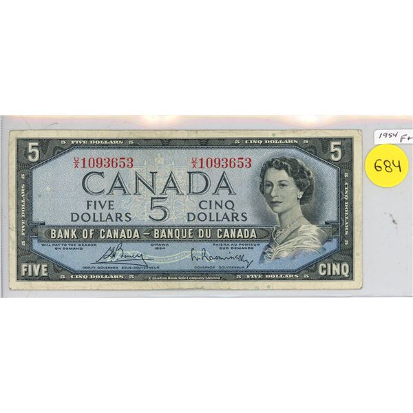 1954 Canada $5, Bouey/Rasminsky (#U/X 1093653)