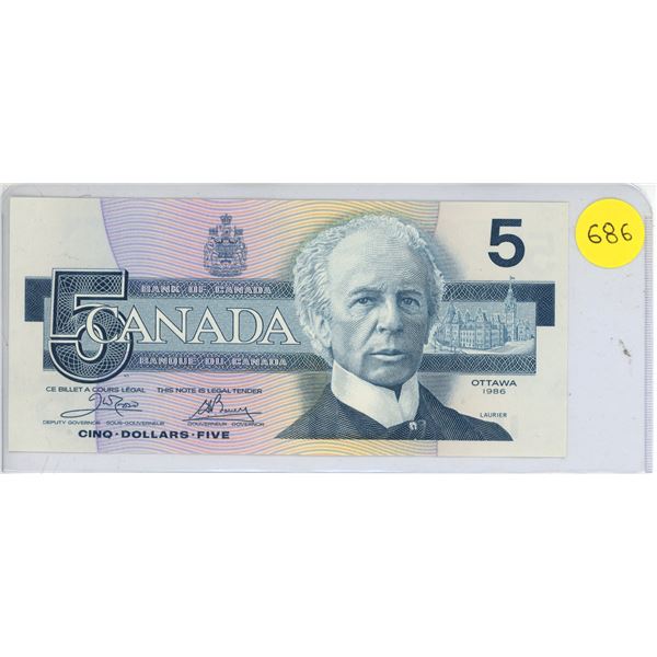 1986 Canada YELLOW BPN $5, Crow/Bouey (#ENH 9463786)
