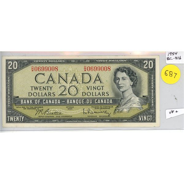 1954 BC-41b Canada $20, Beattie/Rasminsky (#D/W 0699008)