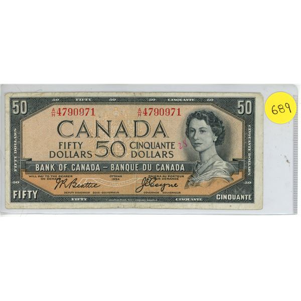 1954 Canada $50, Beattie/Coyne (#A/H 4790971)