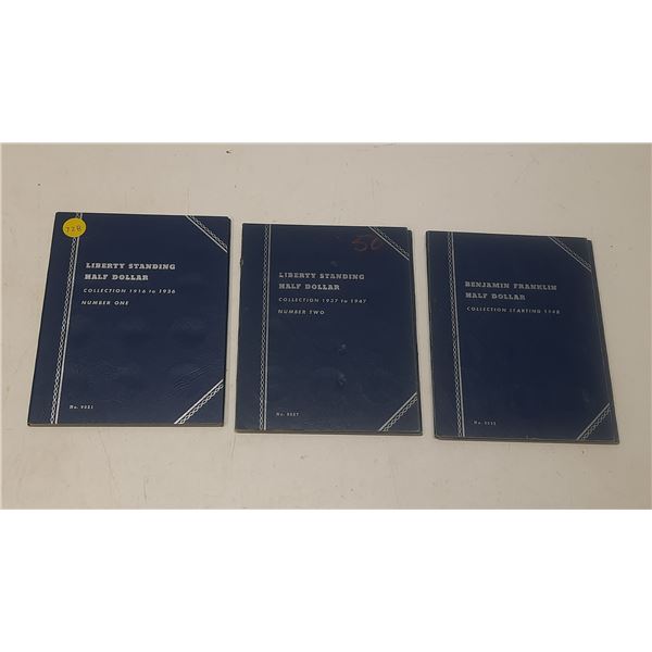 Lot of 3 Empty U.S. Half Dollar blue Whitman folders. Includes 1916 – 1936, 1937 –