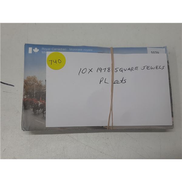 Lot of 10 1978 Proof Like Sets. All the 50 Cents have Square Jewels. 4 sets have envelopes & COA, 6 