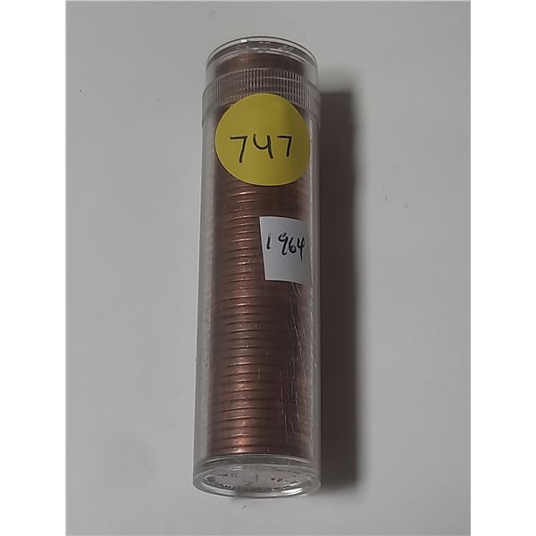 Roll of 50 Canadian 1964 Small Cents. Coins are BU Red.