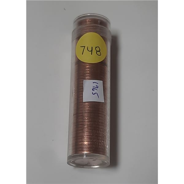 Roll of 50 Canadian 1965 Small Cents. Coins are BU Red.