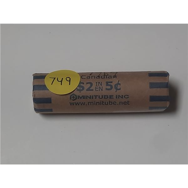 Roll of 40 Canadian 1964 Nickel 5 Cents. Circulated.