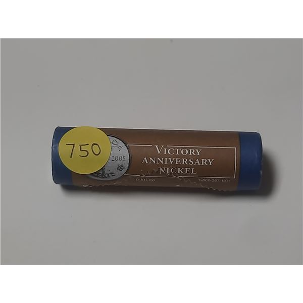 Roll of 40 Canadian 1945 – 2005 V For Victory Nickels. Unopened. BU.