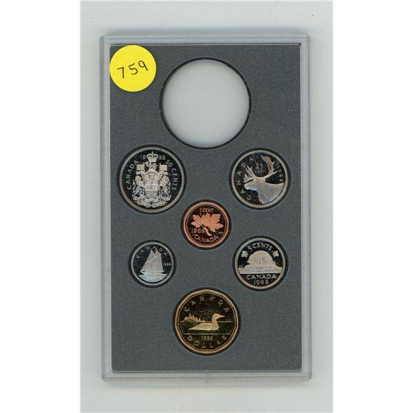 Partial 1988 Proof Set. Missing the Silver Dollar. 6-coin set, all with Ultra Heavy Cameos.