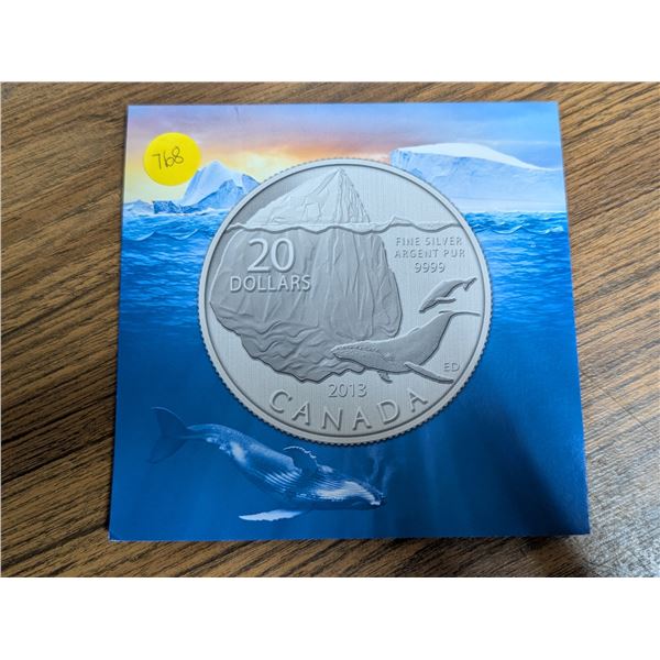 2013 20 Dollar Fine Silver Argent Pure 9999 ED Canadian Coin (Whale Design)