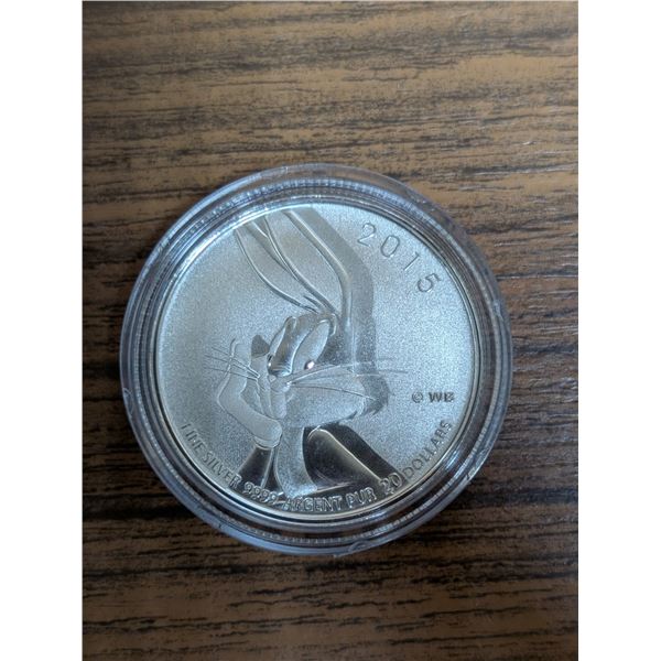 2015 20 Dollar Fine Silver Argent Pur 9999 ED Canadian Coin (Bugs Bunny Design)