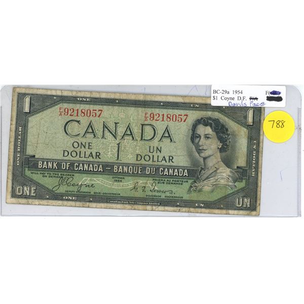 Canadian 1 dollar Bill BC-29a 1954 Coyne Devils Face