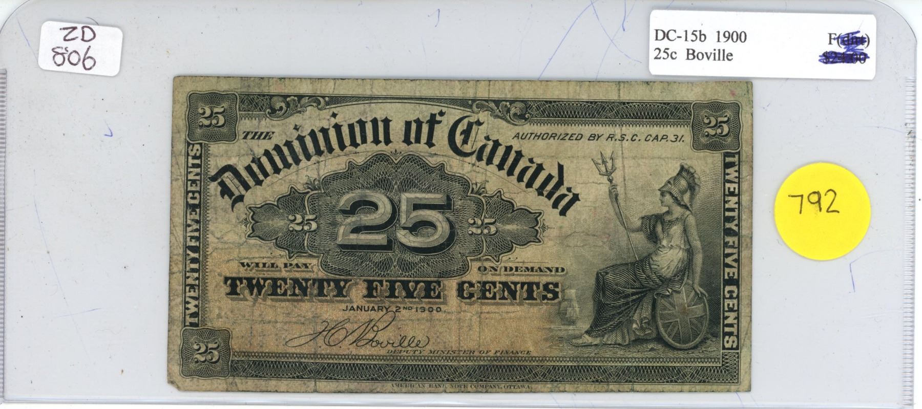 Dominion of Canada DC-15b 1900 25c Boville Shinplaster - Schmalz Auctions